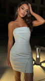 Ivory Strapless Bodycon Homecoming Dress With Beading Tassels, HZ0307