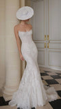Ivory Strapless Lace Mermaid Wedding Dresses Elegant Beach Wedding HZ0307