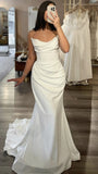 Ivory Strapless Pleated Wedding Dress, Sleeveless Bridal Gown, HZ0307