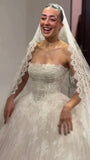 Ivory Strapless Tulle Lace Wedding Dress Elegant Bridal Wedding HZ0307