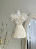 Ivory V-neck Ruffle Homecoming Dresses Women HZ0307