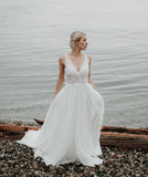 Ivory Wedding Dresses V-Neck Bridal Dress With Sweep HZ0307