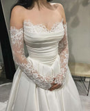 Ivory A-line Wedding Dresses Pleated Lace Bridal HZ0307