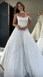 Ivory Pleated A-line Wedding Dresses, Sleeveless Bridal Gown, HZ0307