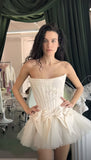 Ivory Strapless Wedding Dress, Short Hoco Prom Dress, HZ0307