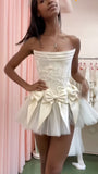 Ivory Strapless Wedding Dress, Short Hoco Prom Dress, HZ0307