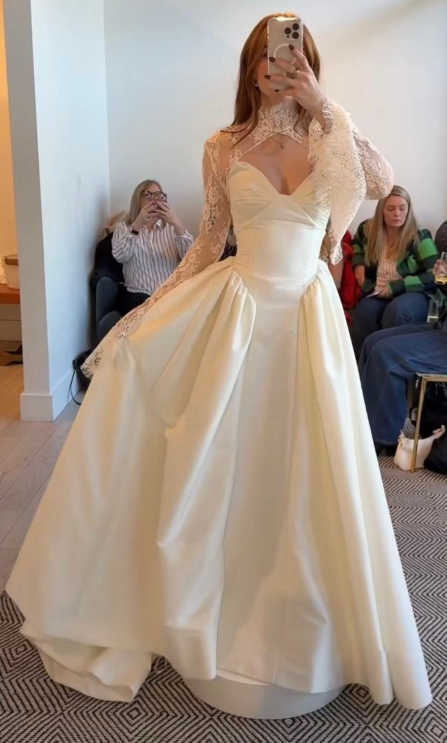 Ivory Wedding Dresses A-line Satin Lace Bridal Wedding HZ0307