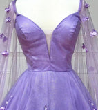 Lilac A-Line Tulle 3D Floral Prom HZ0307