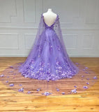 Lilac A-Line Tulle 3D Floral Prom HZ0307