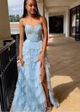White Layers Tired Prom Dress, Spaghetti Straps Lace Evening HZ0307