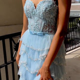 White Layers Tired Prom Dress, Spaghetti Straps Lace Evening HZ0307