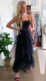 LTP0656,Pink spaghetti straps tulle long prom dress evening dresses ruffles full length HZ0307