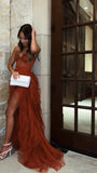 Rust Red High Low Prom Dress - Sweetheart Tiered Tulle Ruffle HZ0307