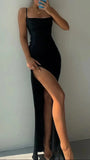 LTP0945,Black Prom Dresses Sexy Prom Dress Spaghetti Straps Pleated Party Dress with Side HZ0307