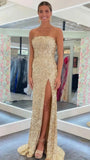 LTP1350,Gold Sequin Strapless Backless Mermaid Prom HZ0307