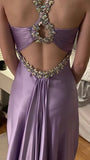 LTP1364,Light purple satin beaded long prom evening HZ0307
