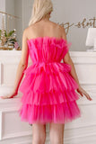 LTP1451,Hot Pink Strapless Tiered Short Homecoming Dress, A Line Sweet 16 HZ0307