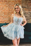 Lavender Floral Lace Homecoming Dresses Ruffle Mini Party Gown, HZ0307
