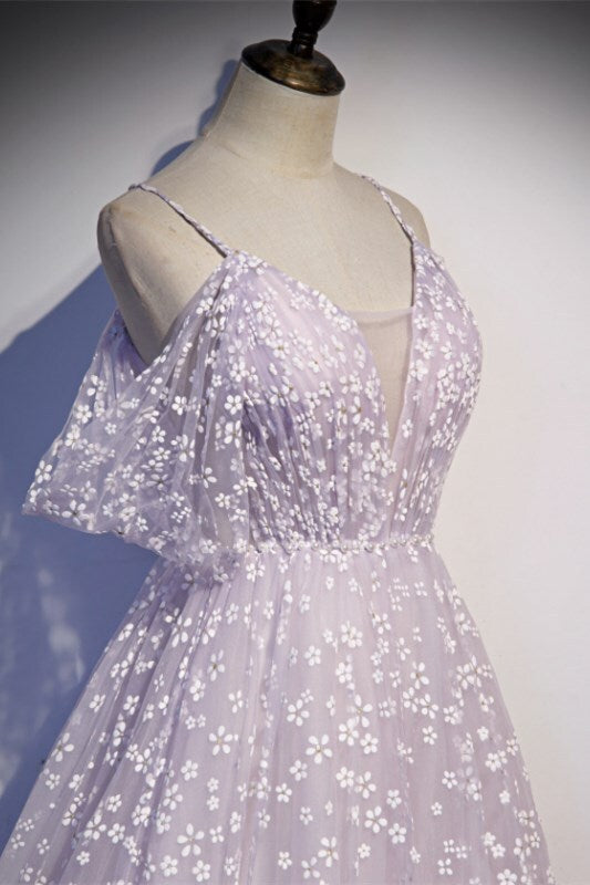 Lavender Daisy Flowers A-line Long Formal HZ0307