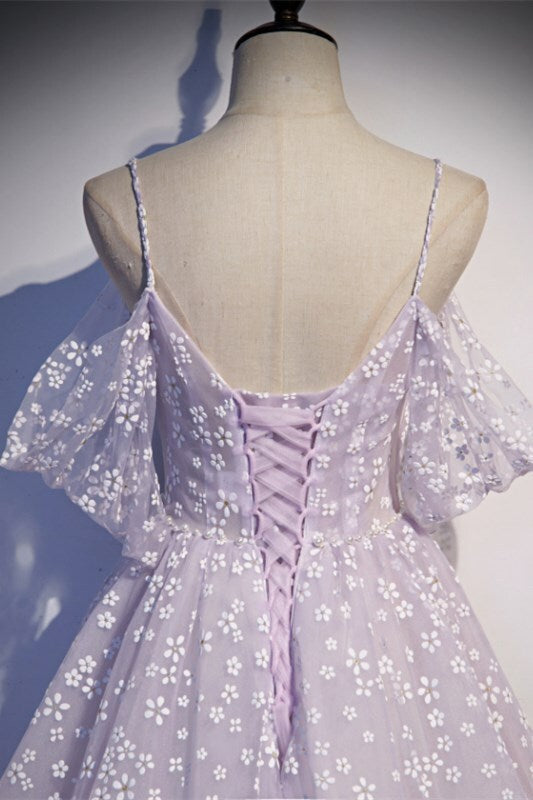 Lavender Daisy Flowers A-line Long Formal HZ0307