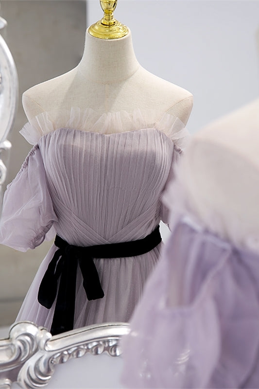 Lavender Soft Tulle Off the Shoulder Long Prom HZ0307
