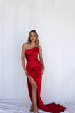 Strapless Red Sexy Prom Dresses With Side HZ0307