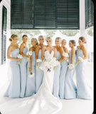 Light Blue Crinkle Bridesmaid Dresses, Sleeveless Floor Length Bridesmaid Dress, HZ0307