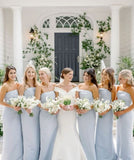 Light Blue Crinkle Bridesmaid Dresses, Sleeveless Floor Length Bridesmaid Dress, HZ0307