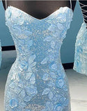 Light Blue Floral Sequin Homecoming Dresses Mini Party Gown, HZ0307