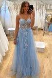 Light Blue Floral Sweetheart Tulle Prom HZ0307