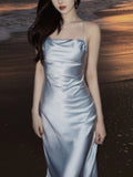 Light Blue Halter Prom Dresses Slim Long Evening Party HZ0307
