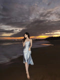 Light Blue Halter Prom Dresses Slim Long Evening Party HZ0307