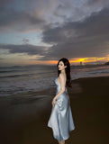 Light Blue Halter Prom Dresses Slim Long Evening Party HZ0307