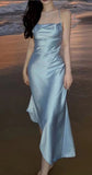Light Blue Halter Prom Dresses Slim Long Evening Party HZ0307