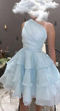 Light Blue One Shoulder Organza Homecoming Dresses Custom Made Hoco Dress, HZ0307