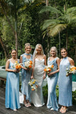 Light Blue Satin Chiffon Bridesmaid Dresses, HZ0307
