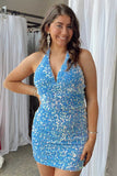 LTP1440,Light Blue Sequin Bodycon Short Homecoming Gown Cocktail HZ0307