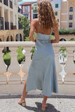 Light Blue Spaghetti Straps Evening Party Dress Slit Homecoming Dress, HZ0307