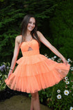 Light Orange Ruffle Mini Homecoming Dress, HZ0307