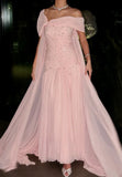 Light Pink Beaded Chiffon Prom Dresses Off The Shoulder Evening Party HZ0307