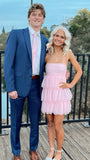 Light Pink Chiffon Ruffle Homecoming Dress Strapless Mini Hoco Dress, HZ0307