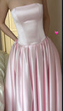 Light Pink Prom Dresses Strapless Evening Dress A-Line Party Dress Satin Formal HZ0307