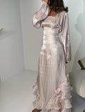Light Pink Ruffle Prom Dresses Sparkle Organza Evening Party HZ0307
