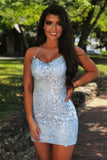 LTP1442,Spaghetti Straps Sheath Lace Appliques Short Homecoming Dresses Tight School Event HZ0307