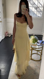 Light Yellow Chiffon Prom Dresses Sheath Spaghetti Straps Party HZ0307
