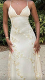 Light Yellow Sheath Floral Prom Dresses Long V-Neck Evening Party HZ0307