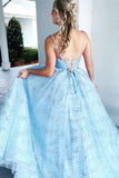 Light Blue A-line Spaghetti Straps Long Formal HZ0307