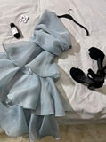 Light Blue One Shoulder Organza Homecoming Dresses Custom Made Hoco Dress, HZ0307