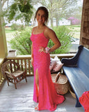Light Blue Sequins Mermaid Side Slit Long Prom HZ0307