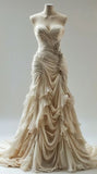 Light Champagne Chiffon Ruffle Prom Dresses With Applique Beads, HZ0307